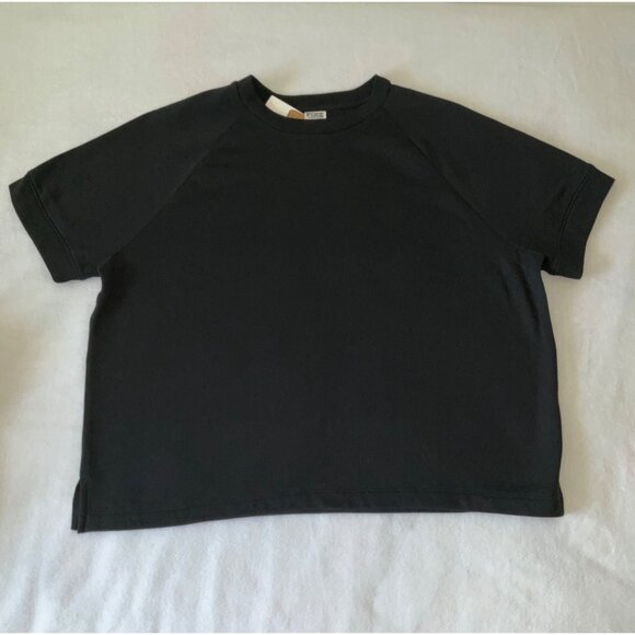 Victoria's Secret PINK Black Short Sleeve Cropped Sweatshirt size LARGE, NEW - Picture 2 of 7